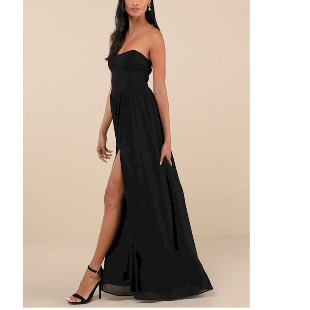 Lulus Luxe Favorite Black Strapless Ruched Maxi Dress Lulus Size Small New